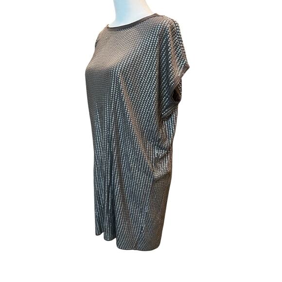 Vince Tunic Top Womens Medium Taupe Metallic Silver Sequins Short Sleeve Draped - Picture 1 of 11